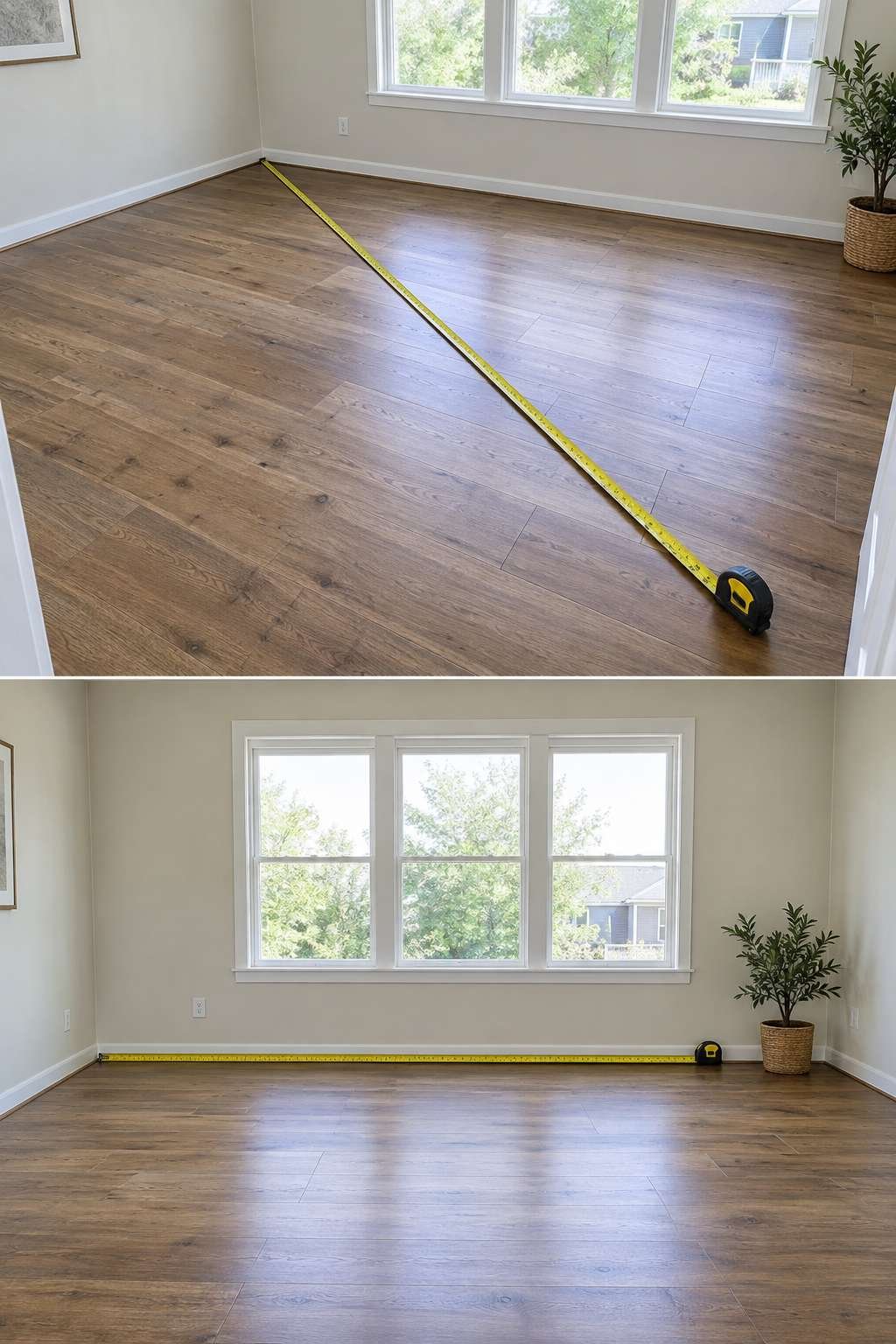 Comparison of incorrect diagonal versus correct straight room measuring