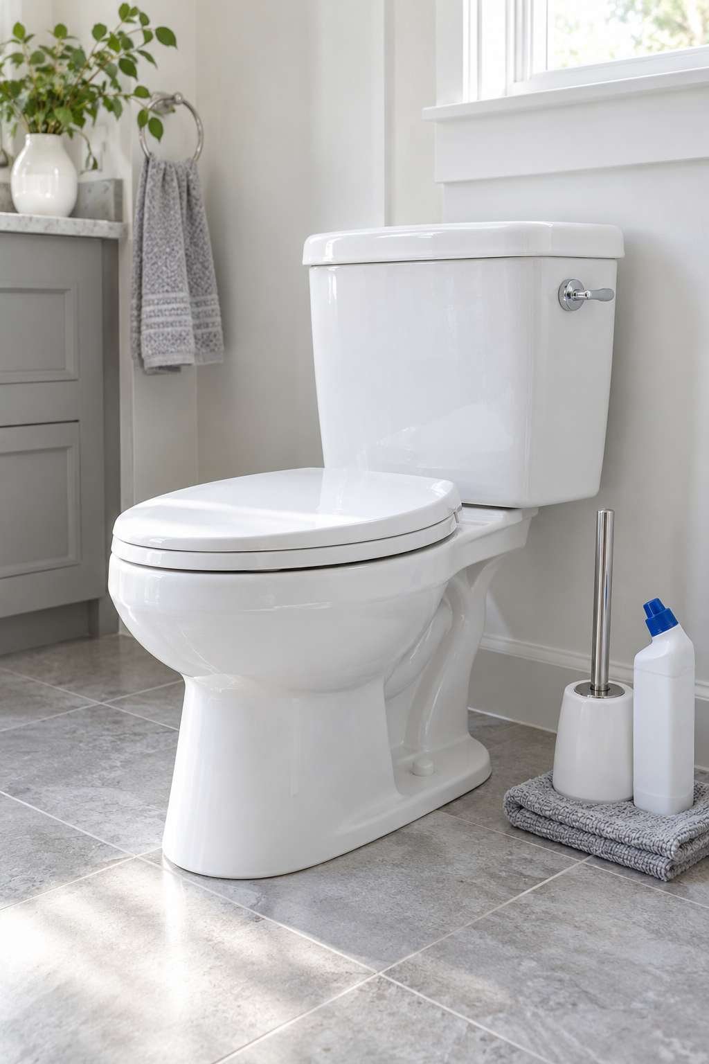 Freshly cleaned white toilet in a modern bathroom setting